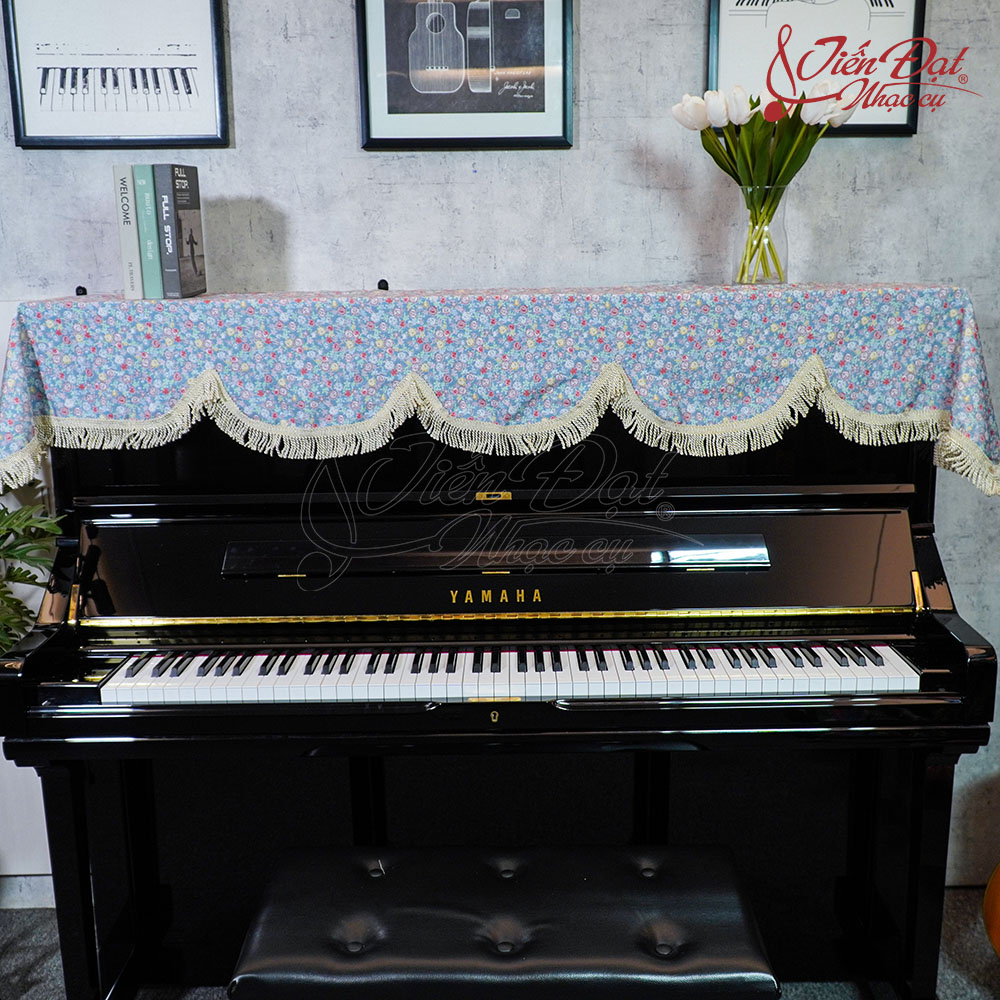 Khăn phủ đàn Piano họa tiết hoa nhí tua rua xoắn KU-020 2
