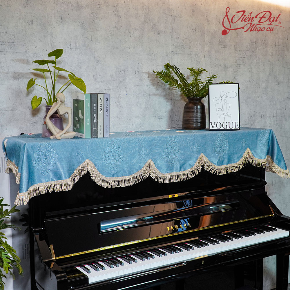 Khăn phủ đàn Piano xanh họa tiết chìm KU-033 2