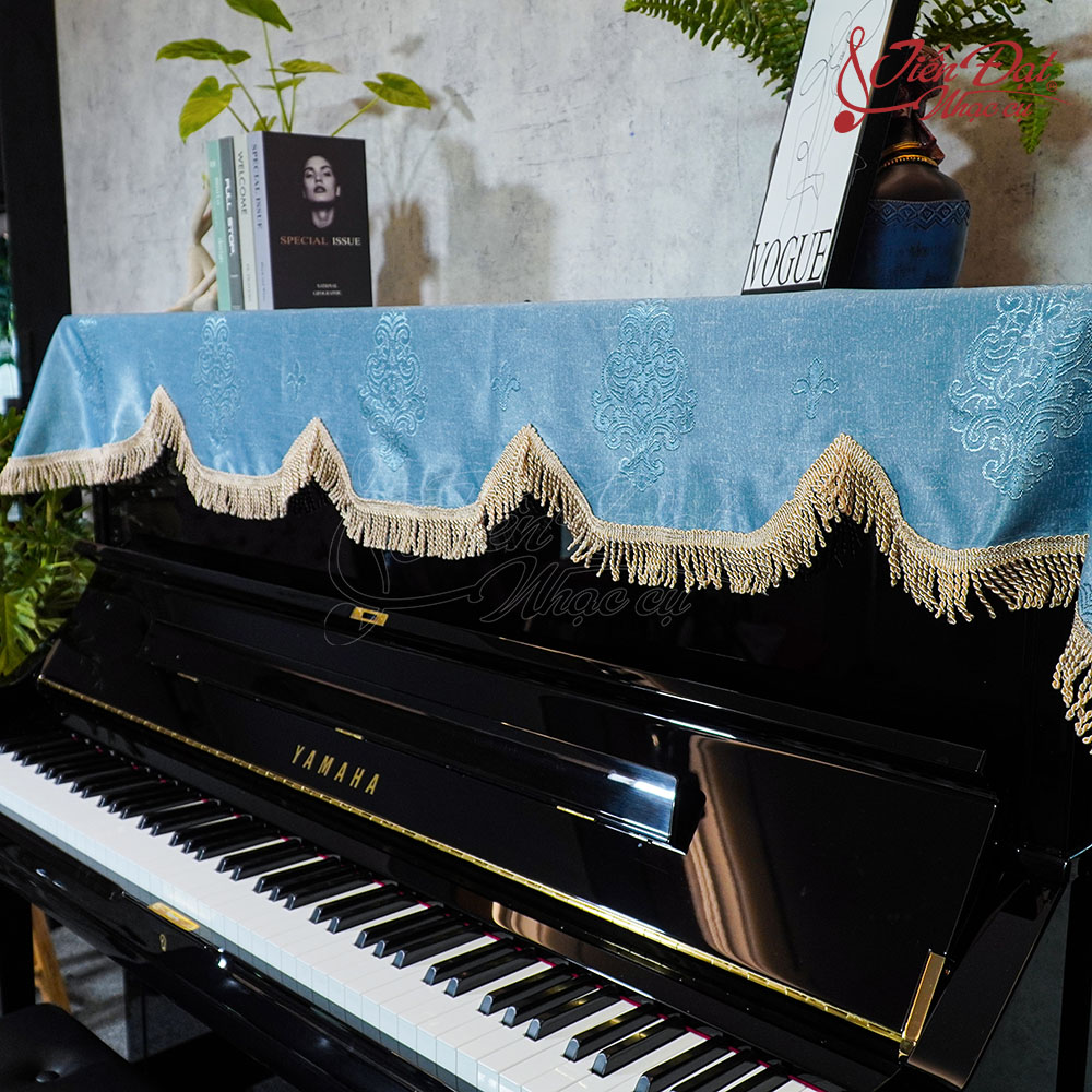 Khăn phủ đàn Piano xanh họa tiết chìm KU-033 6