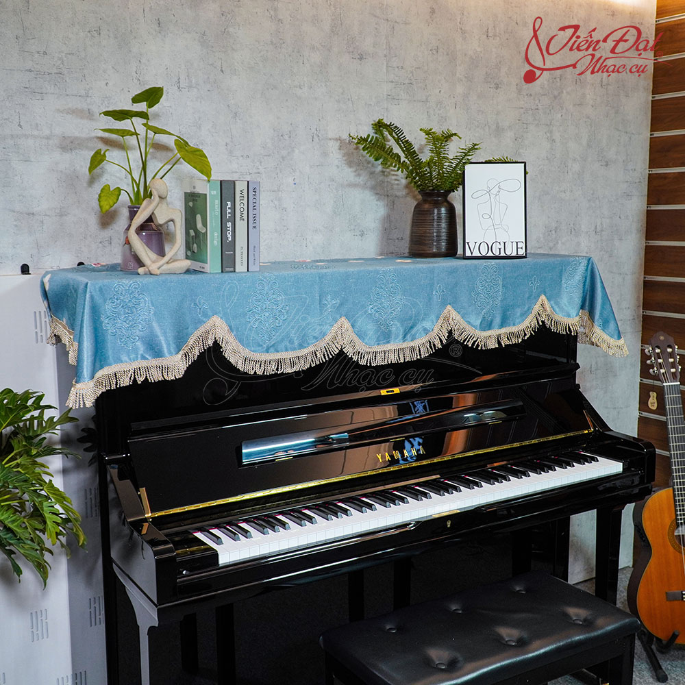 Khăn phủ đàn Piano xanh họa tiết chìm KU-033 1