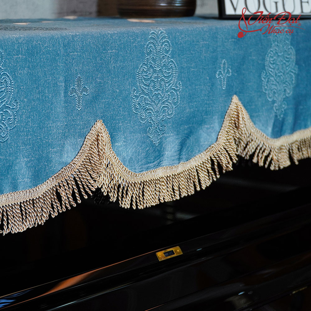 Khăn phủ đàn Piano xanh họa tiết chìm KU-033 5