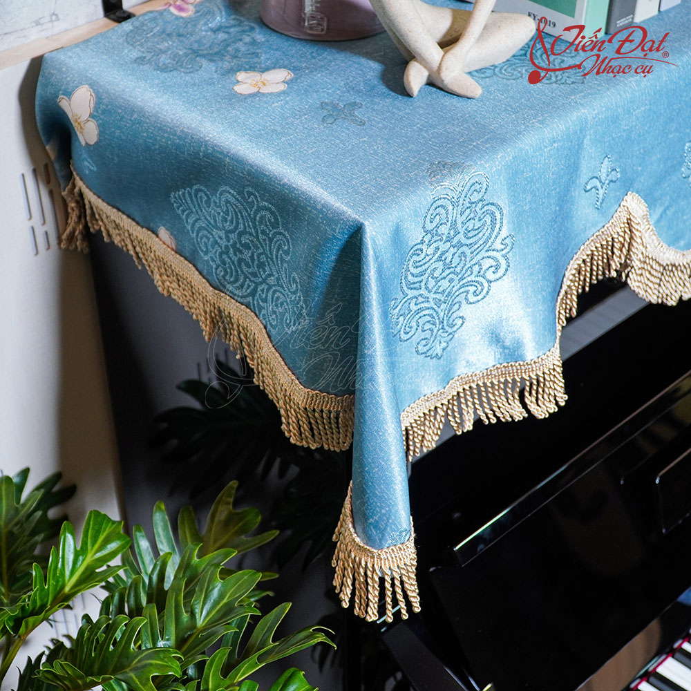 Khăn phủ đàn Piano xanh họa tiết chìm KU-033 7