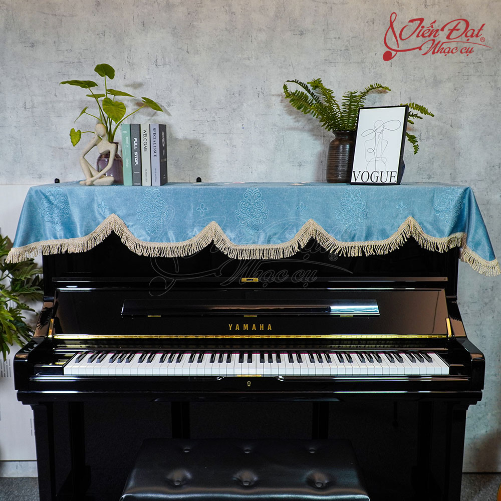 Khăn phủ đàn Piano xanh họa tiết chìm KU-033 3